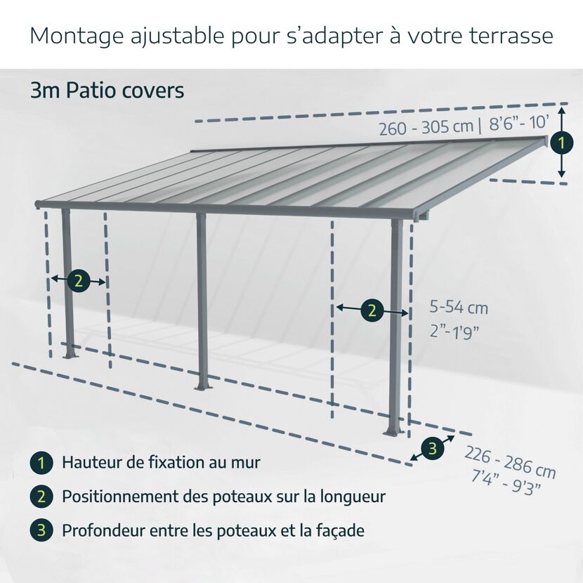 Terrassenüberdachung 'Feria' anthrazit 380 x 1276 cm Polycarbonat transparent