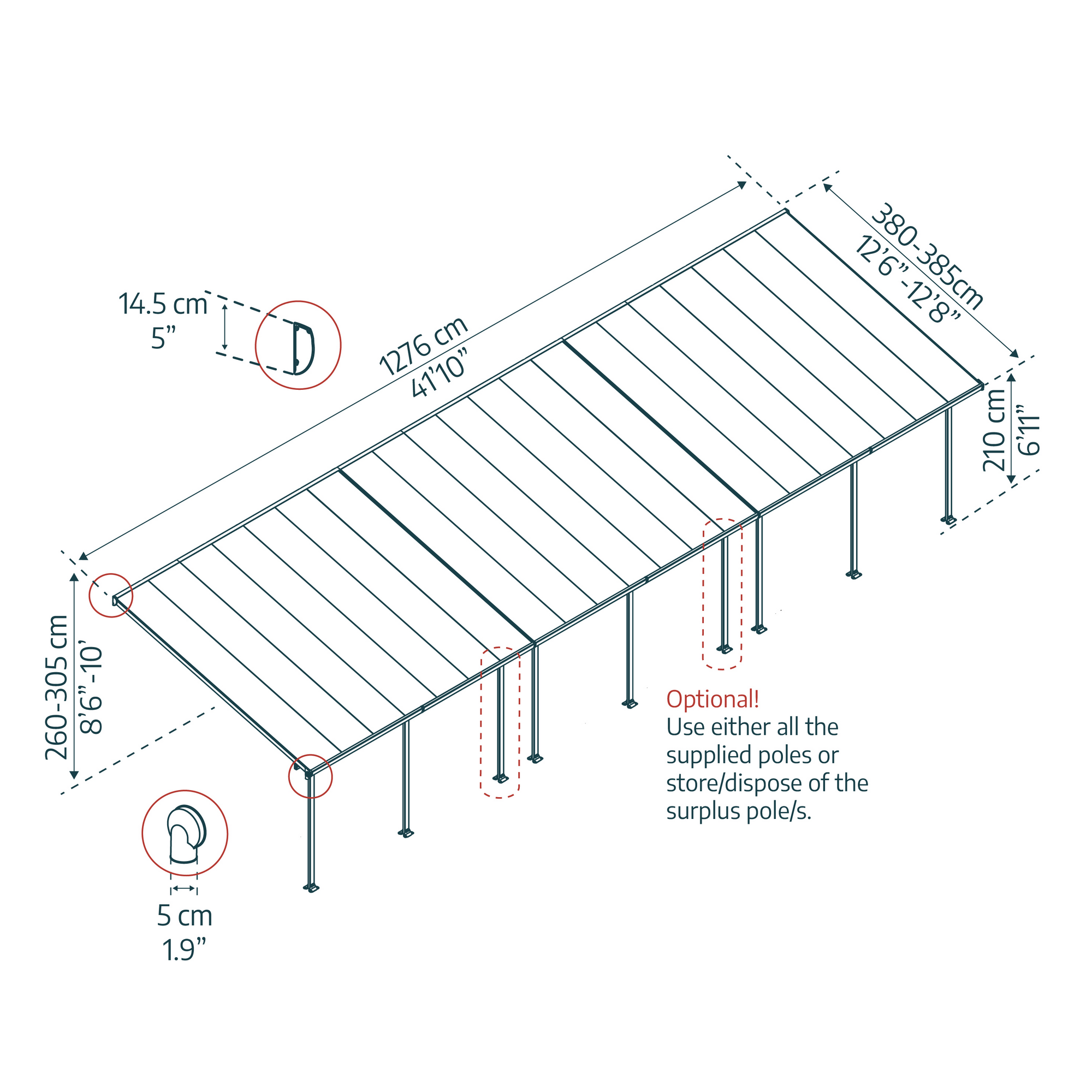 Terrassenüberdachung 'Feria' anthrazit 380 x 1276 cm Polycarbonat transparent