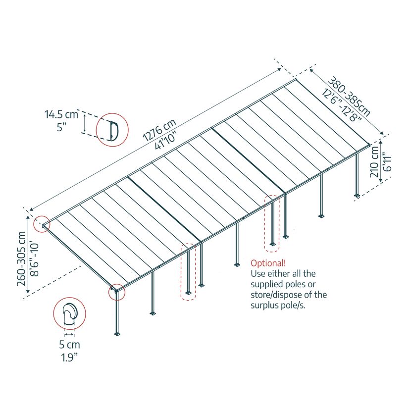 Terrassenüberdachung 'Feria' anthrazit 380 x 1276 cm Polycarbonat transparent
