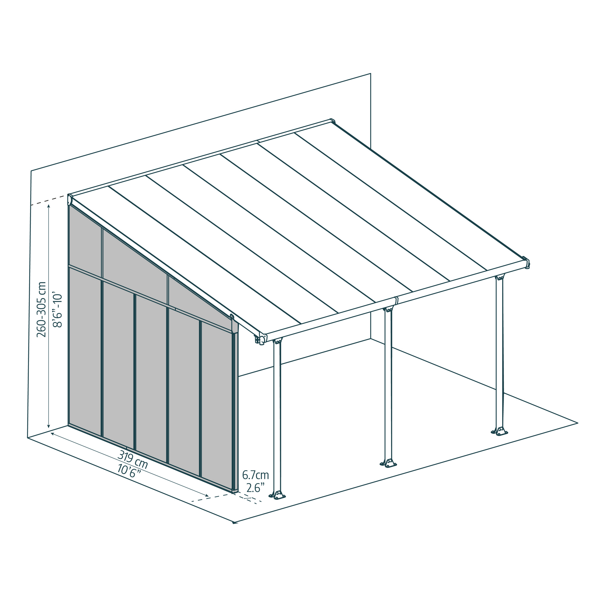 Seitenwand für Terrassenüberdachung weiß 319 cm Acryl klar