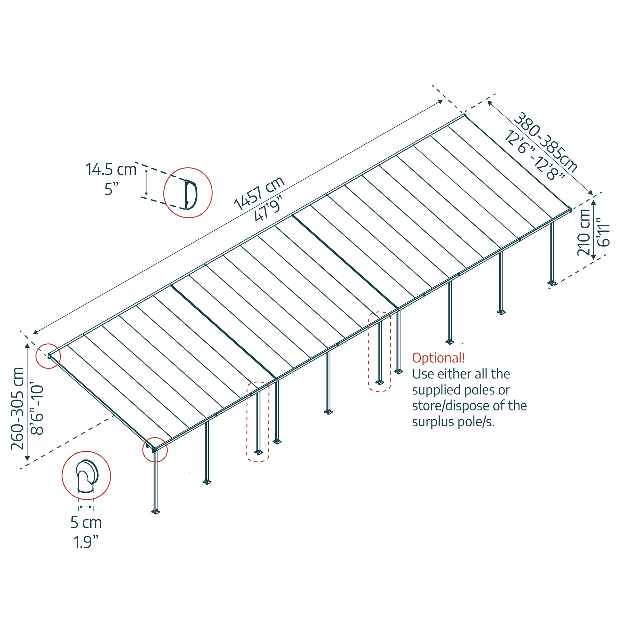 Terrassenüberdachung 'Feria' anthrazit 380 x 1457 cm Polycarbonat transparent