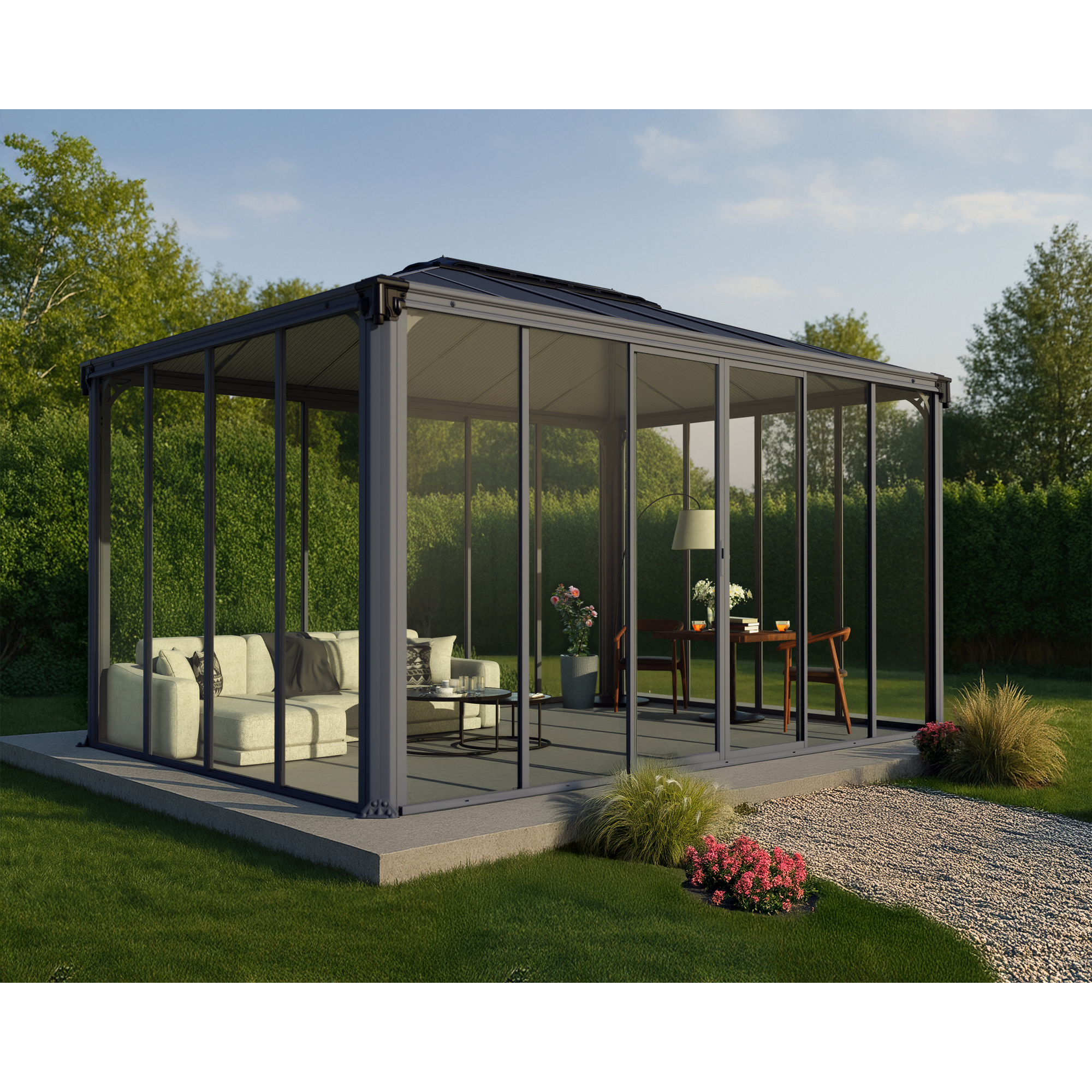 Pavillon 'Ledro' geschlossen anthrazit 296 x 430 cm Polycarbonat grau