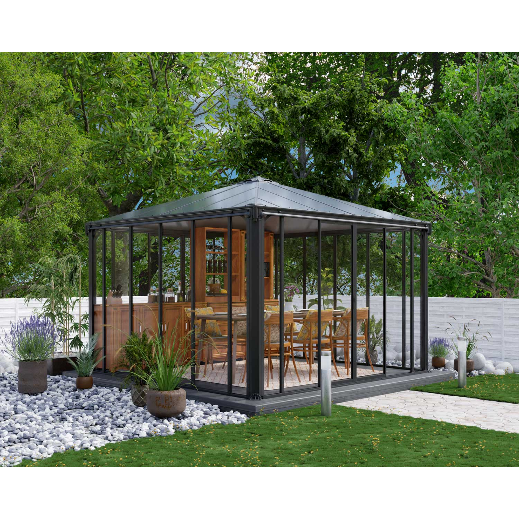 Pavillon 'Ledro' geschlossen anthrazit 360 x 360 cm Polycarbonat grau