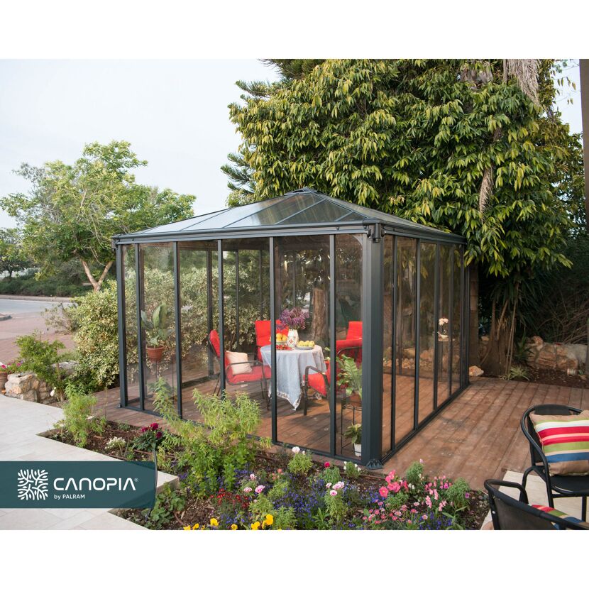 Pavillon 'Ledro' geschlossen anthrazit 360 x 360 cm Polycarbonat grau