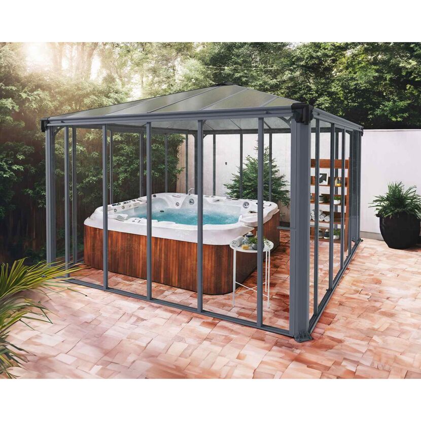 Pavillon 'Ledro' geschlossen anthrazit 360 x 360 cm Polycarbonat grau