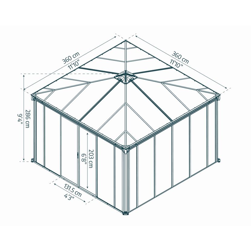 Pavillon 'Ledro' geschlossen anthrazit 360 x 360 cm Polycarbonat grau