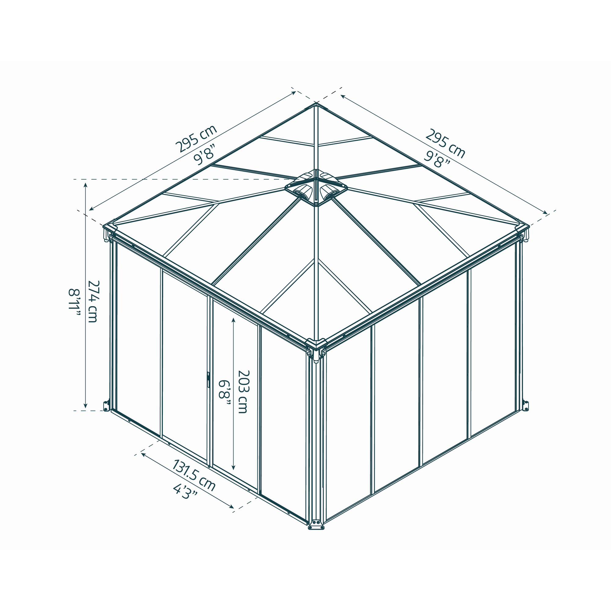 Pavillon 'Ledro' geschlossen anthrazit 295 x 295 cm Polycarbonat grau