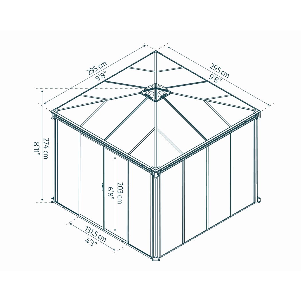 Pavillon 'Ledro' geschlossen anthrazit 295 x 295 cm Polycarbonat grau