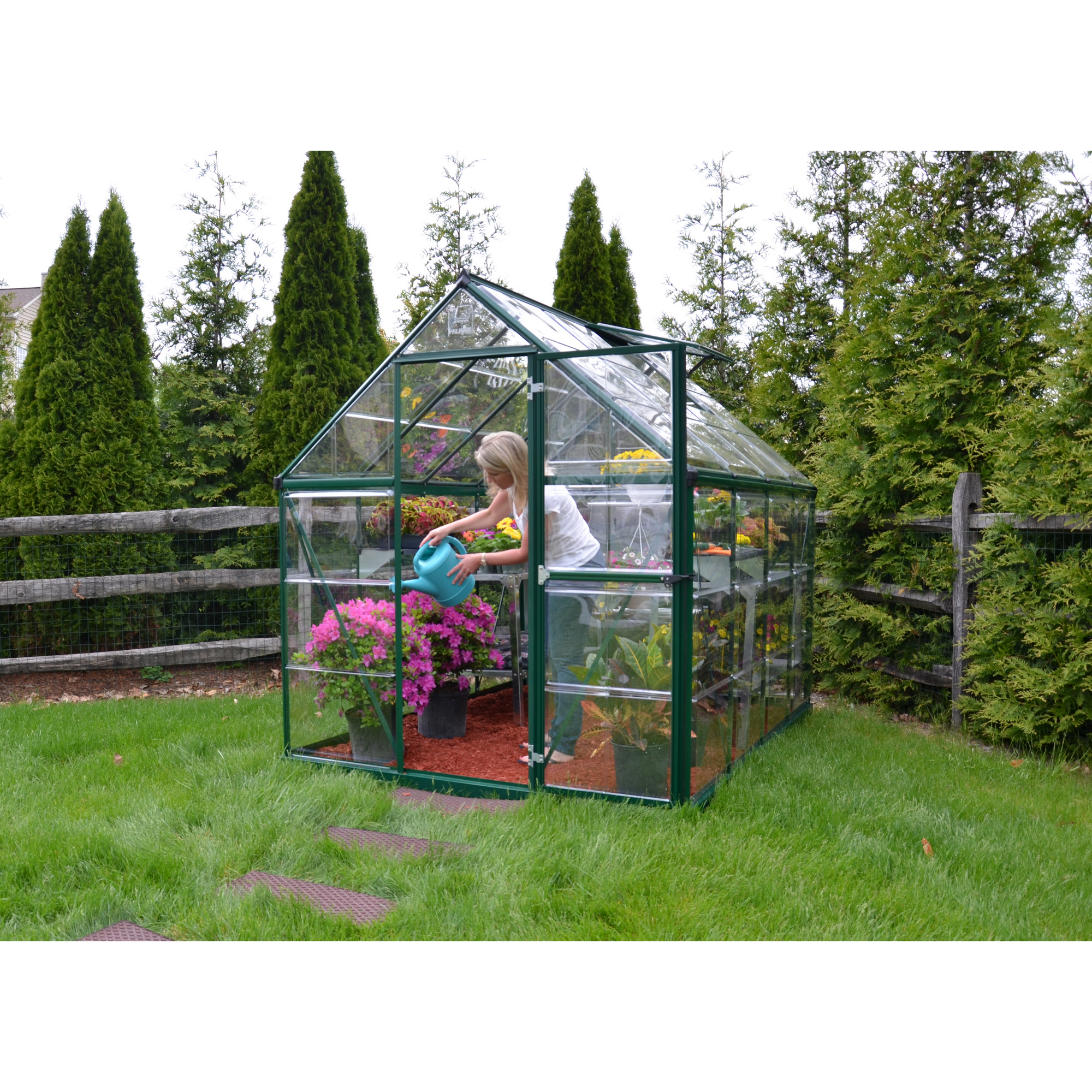 Gewächshaus 'Harmony' 185 x 247 cm mit 0,7 mm klaren Polycarbonatplatten grün