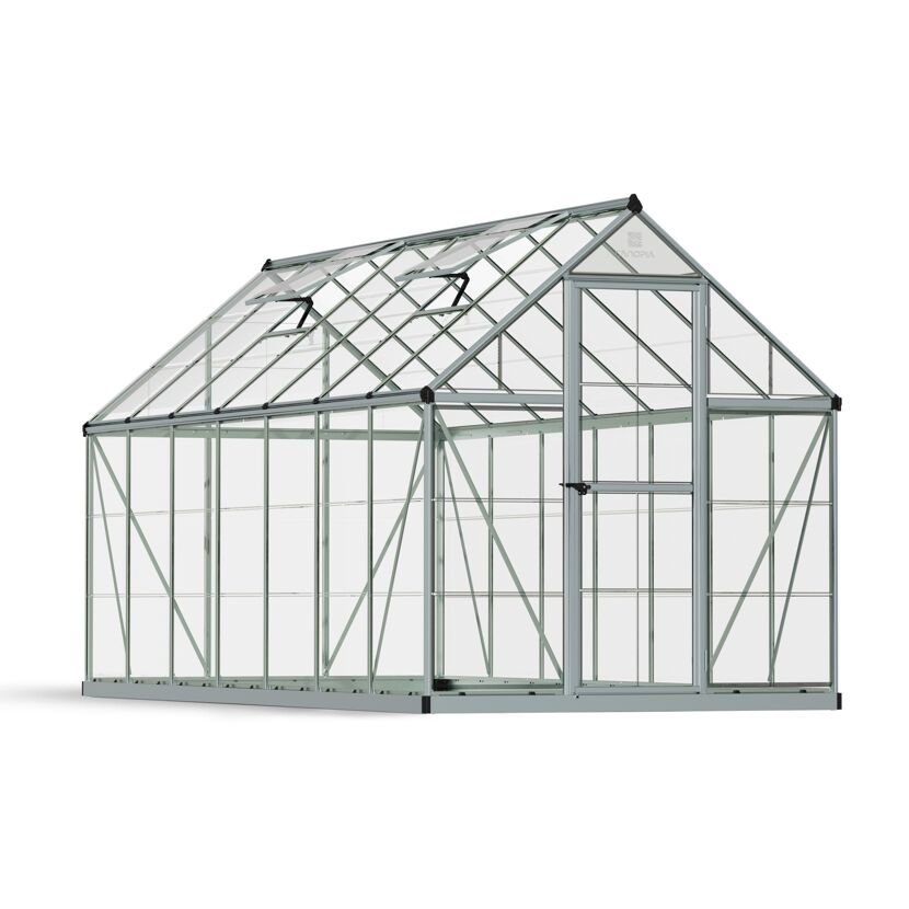 Gewächshaus 'Harmony' 185 x 426 cm mit 0,7 mm klaren Polycarbonatplatten silbern