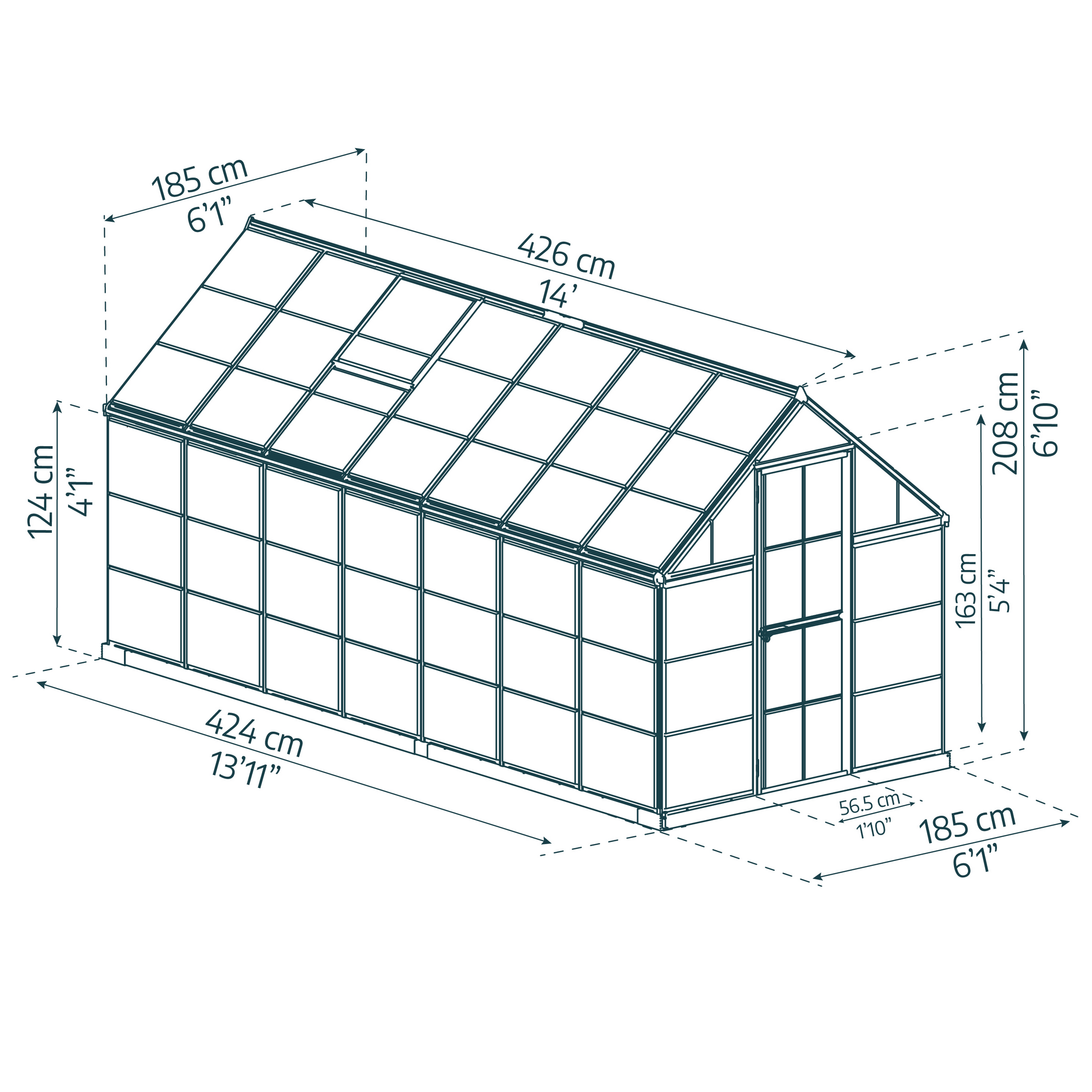 Gewächshaus 'Harmony' 185 x 426 cm mit 0,7 mm klaren Polycarbonatplatten silbern