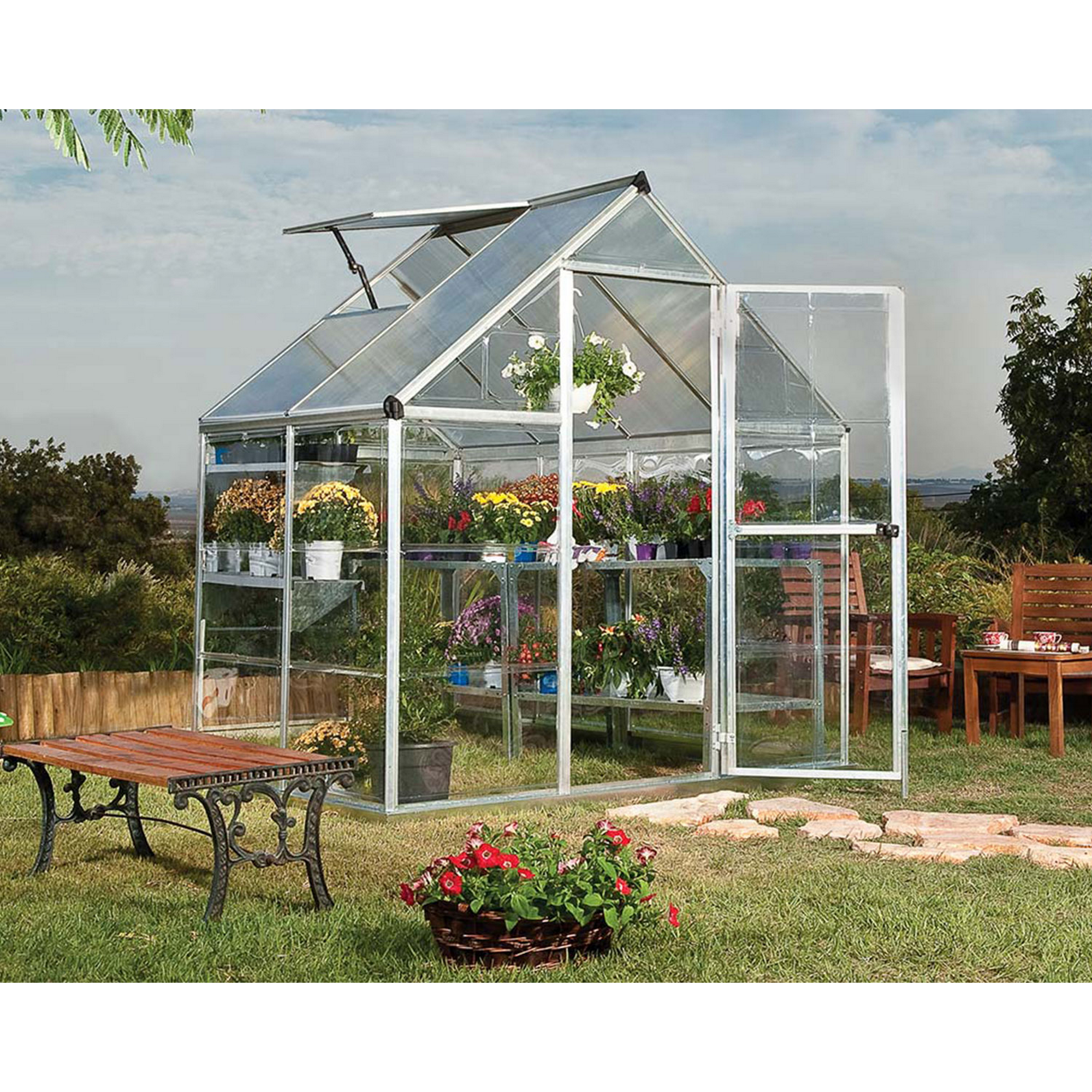 Gewächshaus 'Hybrid' 185 x 126 cm mit 4 mm Hohlkammerplatten silbern