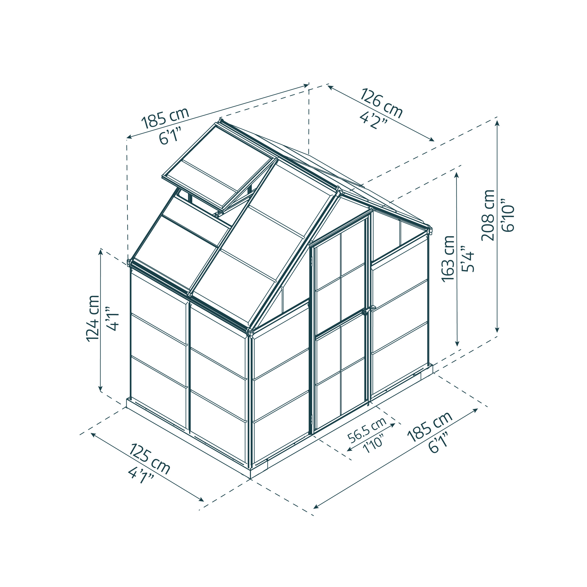 Gewächshaus 'Harmony' 185 x 126 cm mit 0,7 mm klaren Polycarbonatplatten grün