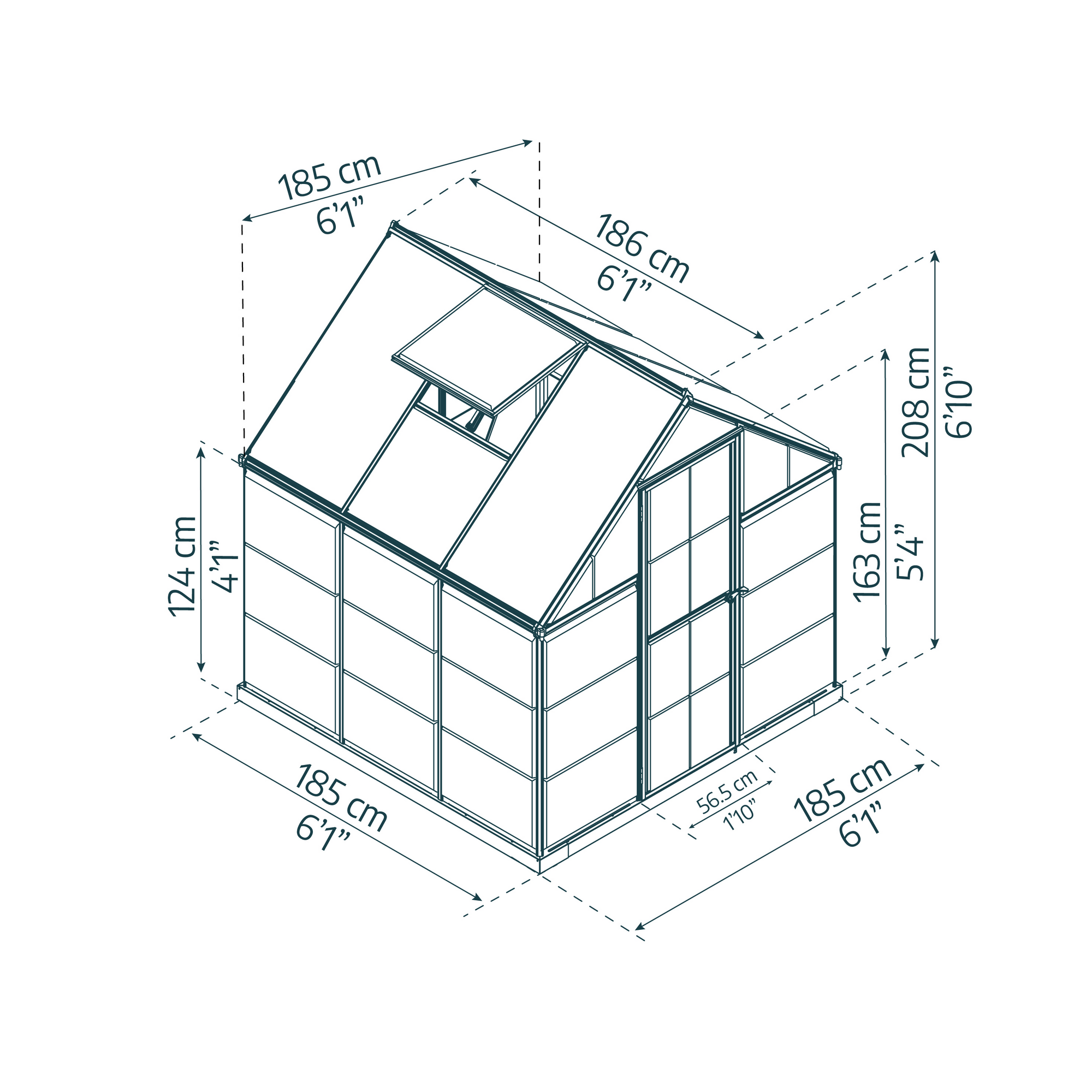 Gewächshaus 'Hybrid' 185 x 186 cm mit 4 mm Hohlkammerplatten grün