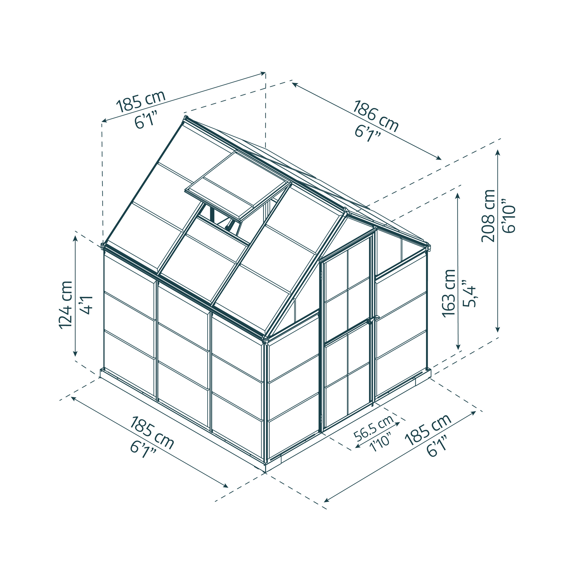 Gewächshaus 'Harmony' 185 x 186 cm mit 0,7 mm klaren Polycarbonatplatten grün