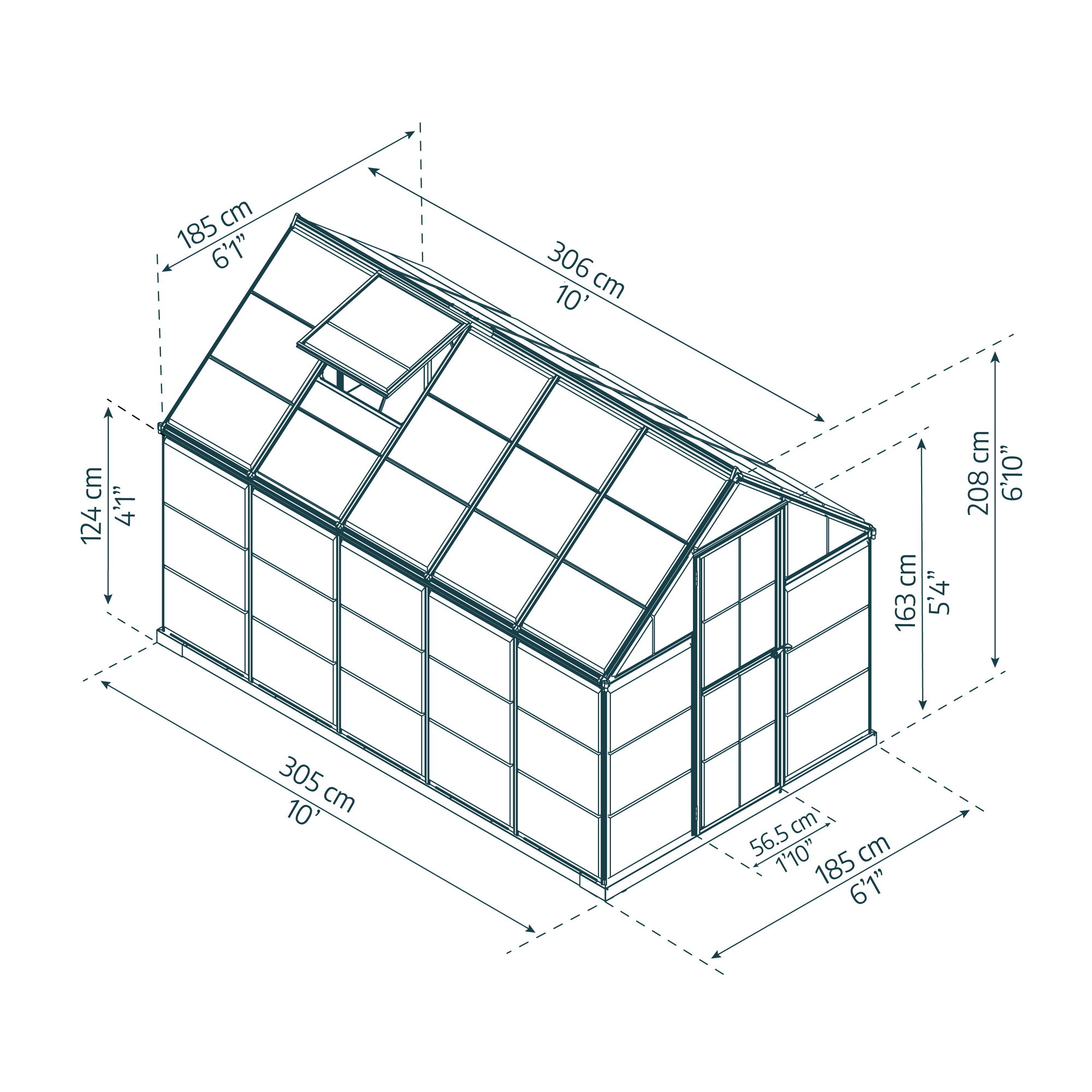 Gewächshaus 'Harmony' 185 x 306 cm mit 0,7 mm klaren Polycarbonatplatten grün