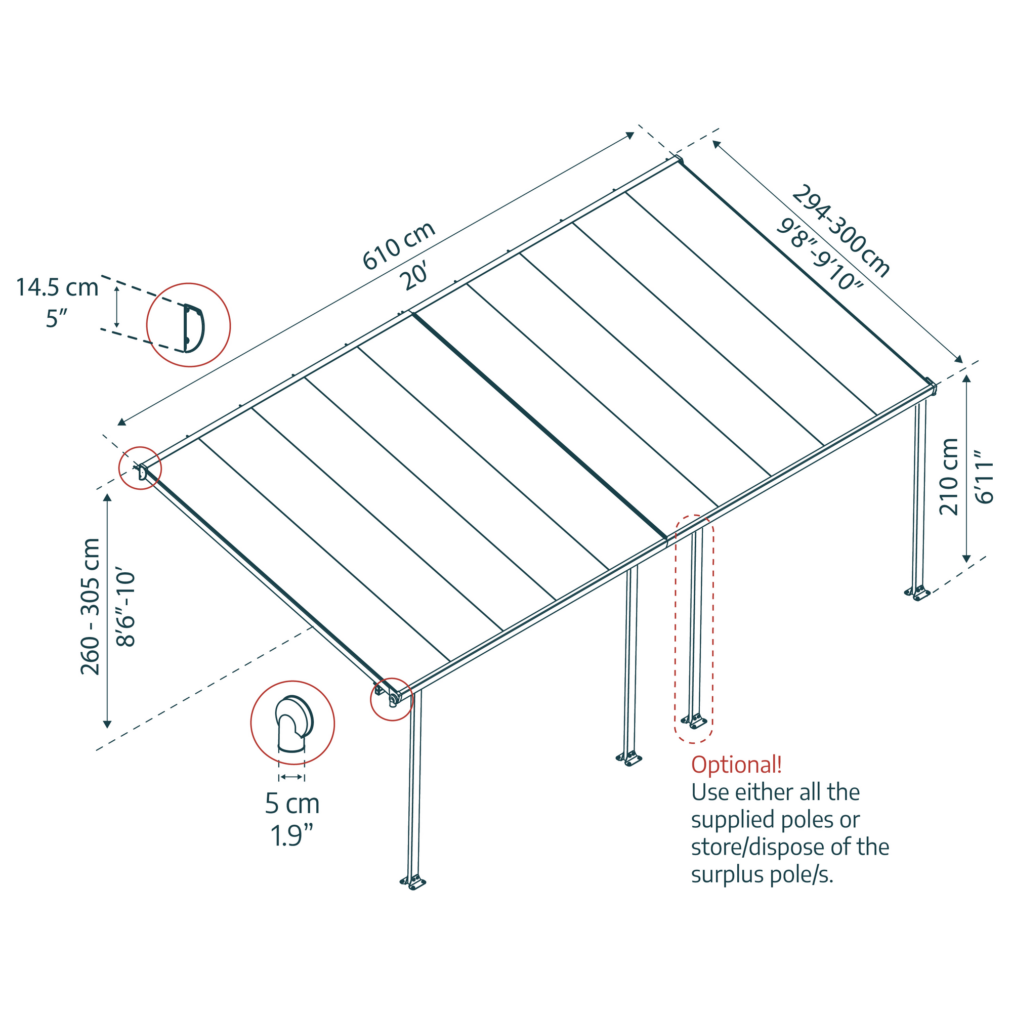 Terrassenüberdachung' Feria' anthrazit 294 x 610 cm Polycarbonat transparent