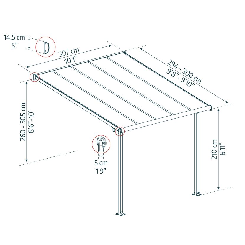 Terrassenüberdachung 'Olympia' weiß 294 x 307 cm Polycarbonat transparent