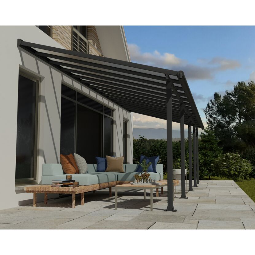 Terrassenüberdachung 'Olympia' anthrazit 294 x 860 cm Polycarbonat transparent