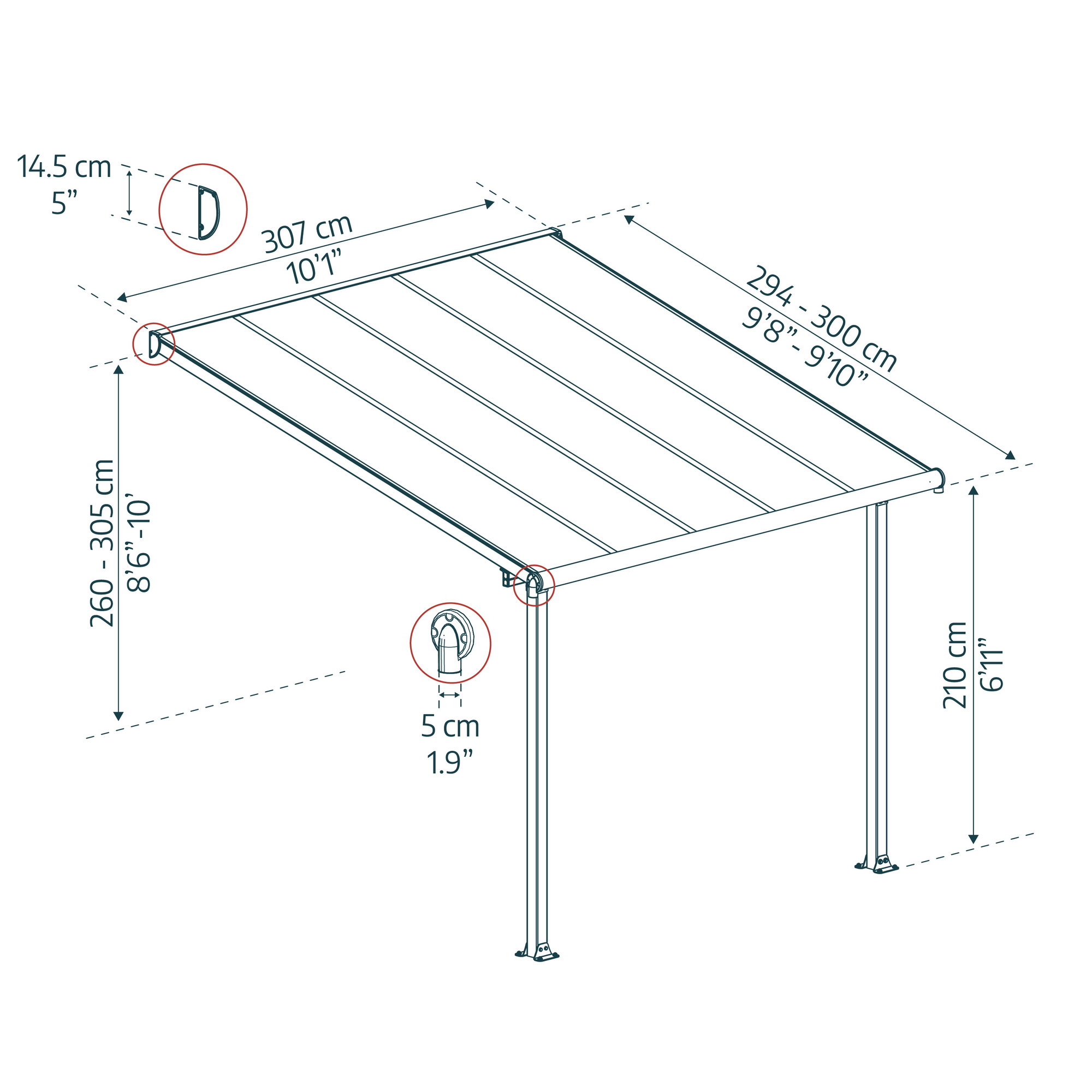 Terrassenüberdachung 'Olympia' anthrazit 294 x 307 cm Polycarbonat transparent