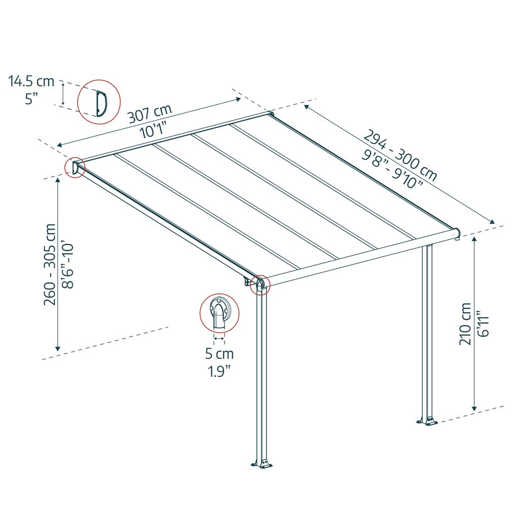 Terrassenüberdachung 'Olympia' anthrazit 294 x 307 cm Polycarbonat transparent