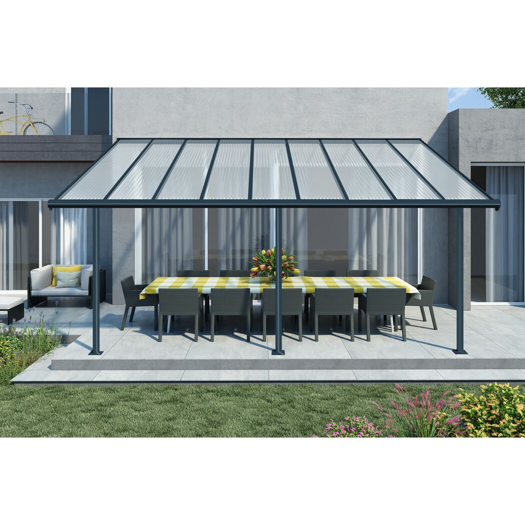 Terrassenüberdachung 'Olympia' anthrazit 294 x 546 cm Polycarbonat transparent