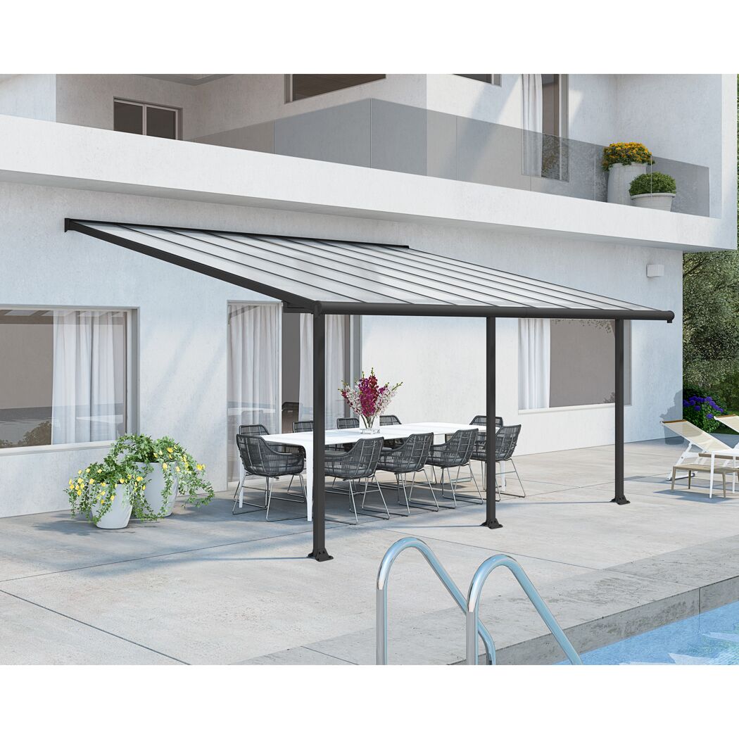 Terrassenüberdachung 'Olympia' anthrazit 294 x 546 cm Polycarbonat transparent