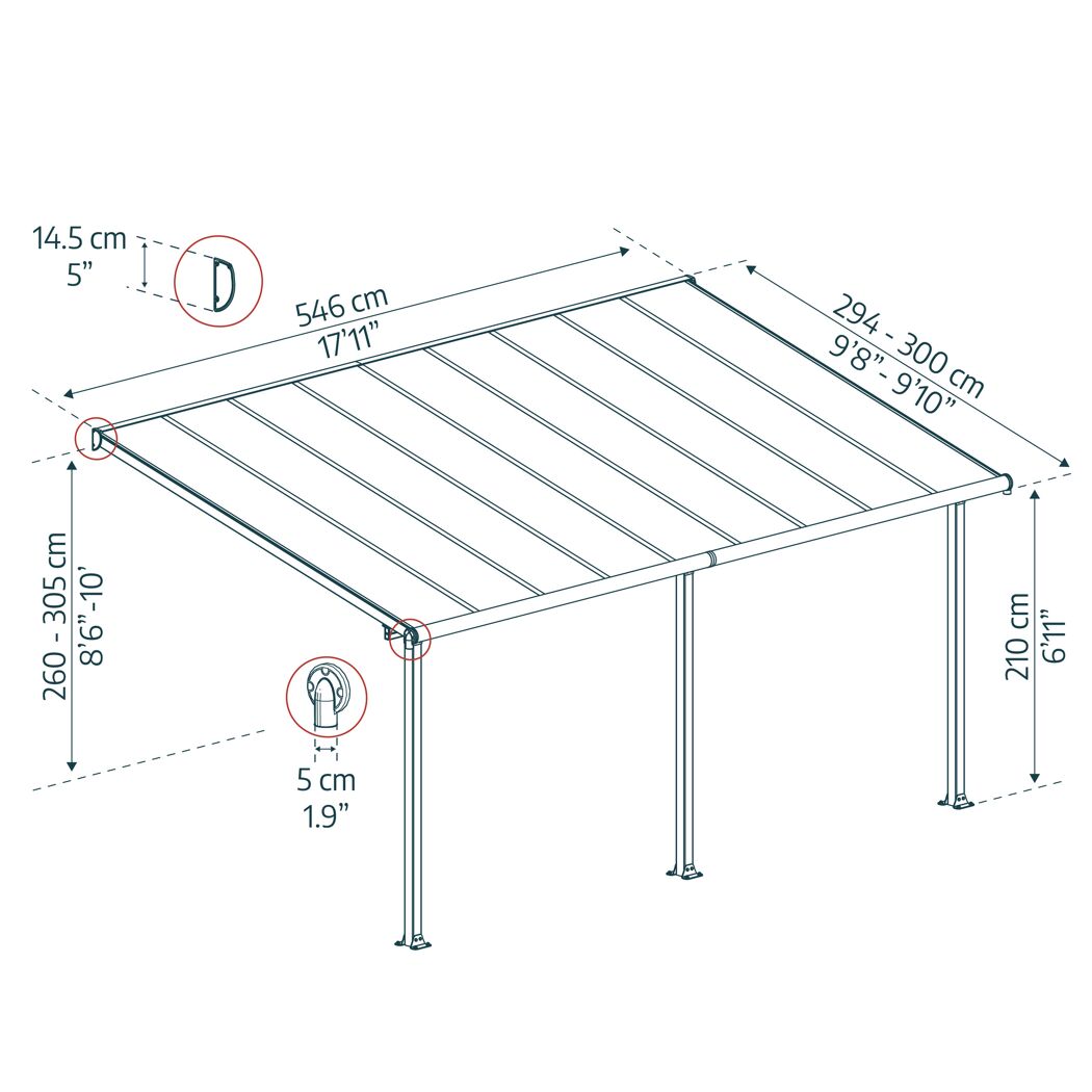 Terrassenüberdachung 'Olympia' anthrazit 294 x 546 cm Polycarbonat transparent