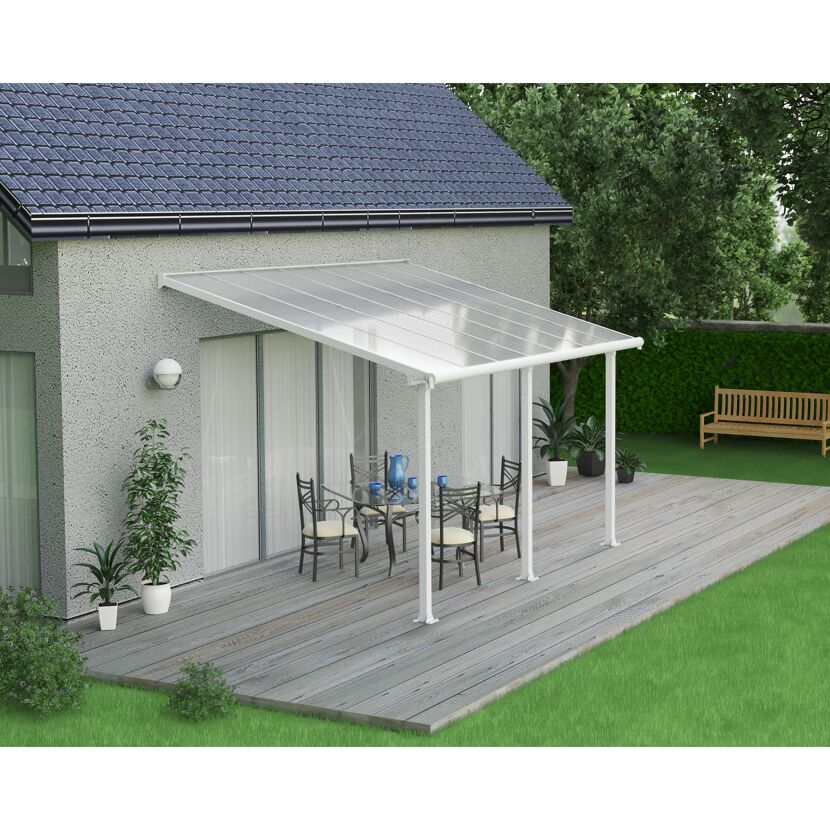 Terrassenüberdachung 'Olympia' weiß 294 x 425 cm Polycarbonat transparent