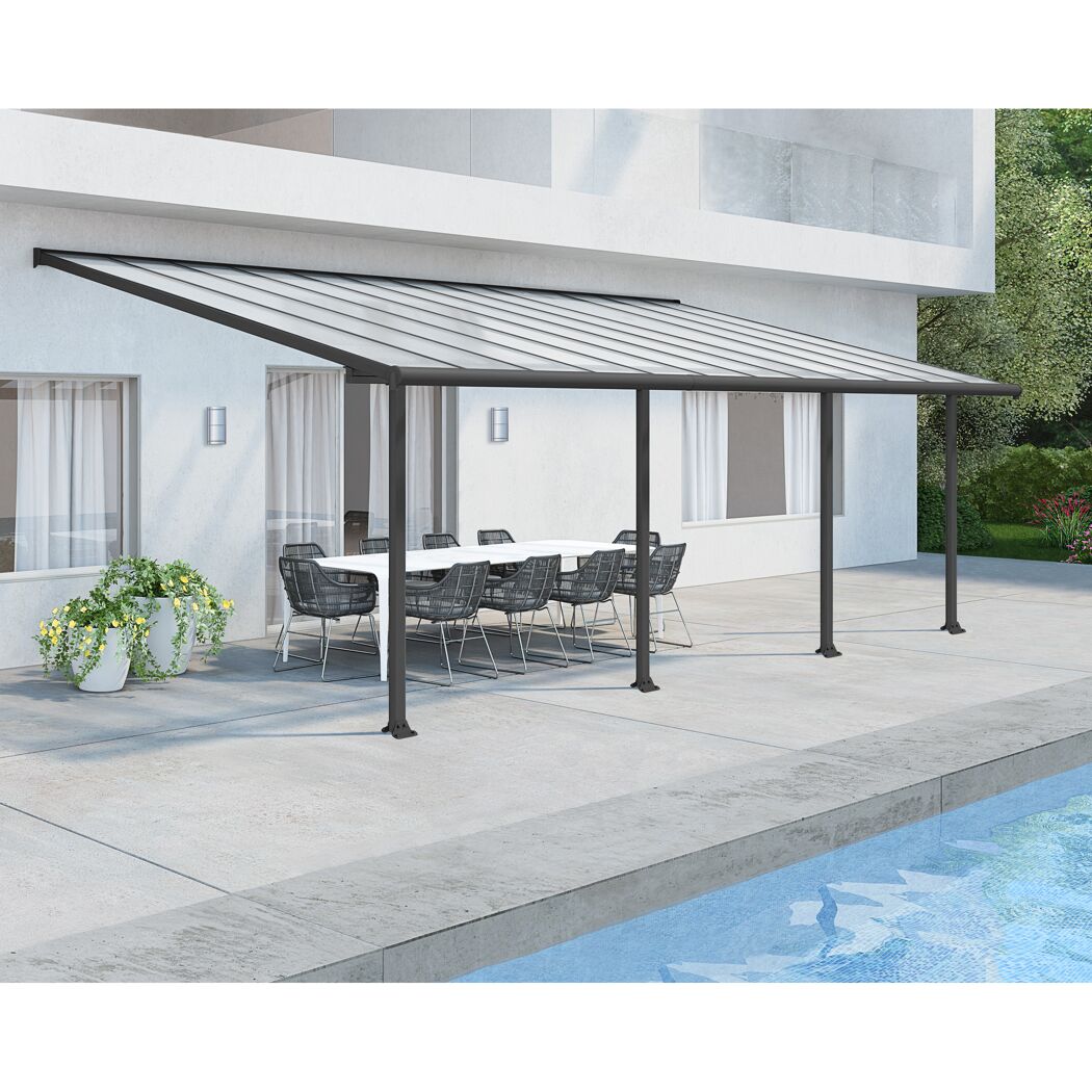 Terrassenüberdachung 'Olympia' anthrazit 294 x 739 cm Polycarbonat transparent