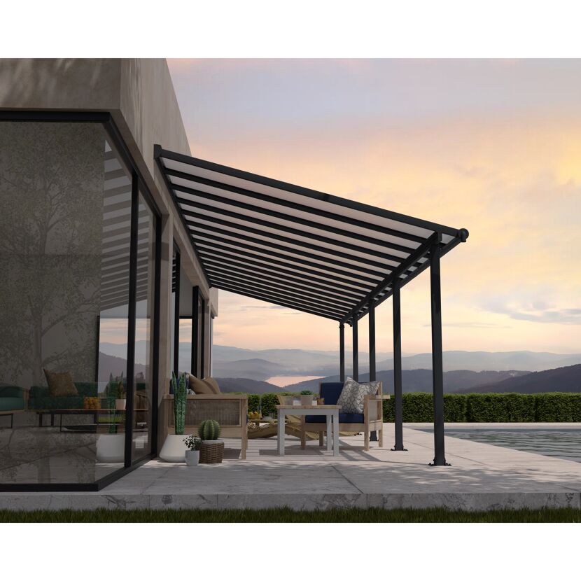 Terrassenüberdachung 'Olympia' anthrazit 294 x 924 cm Polycarbonat transparent