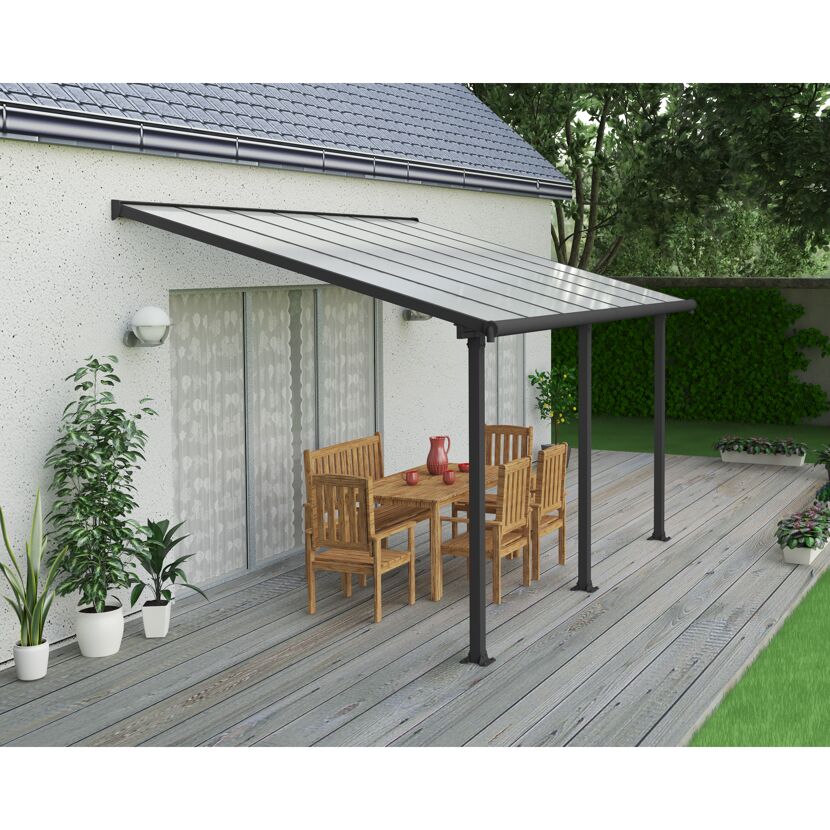 Terrassenüberdachung 'Olympia' anthrazit 294 x 425 cm Polycarbonat transparent