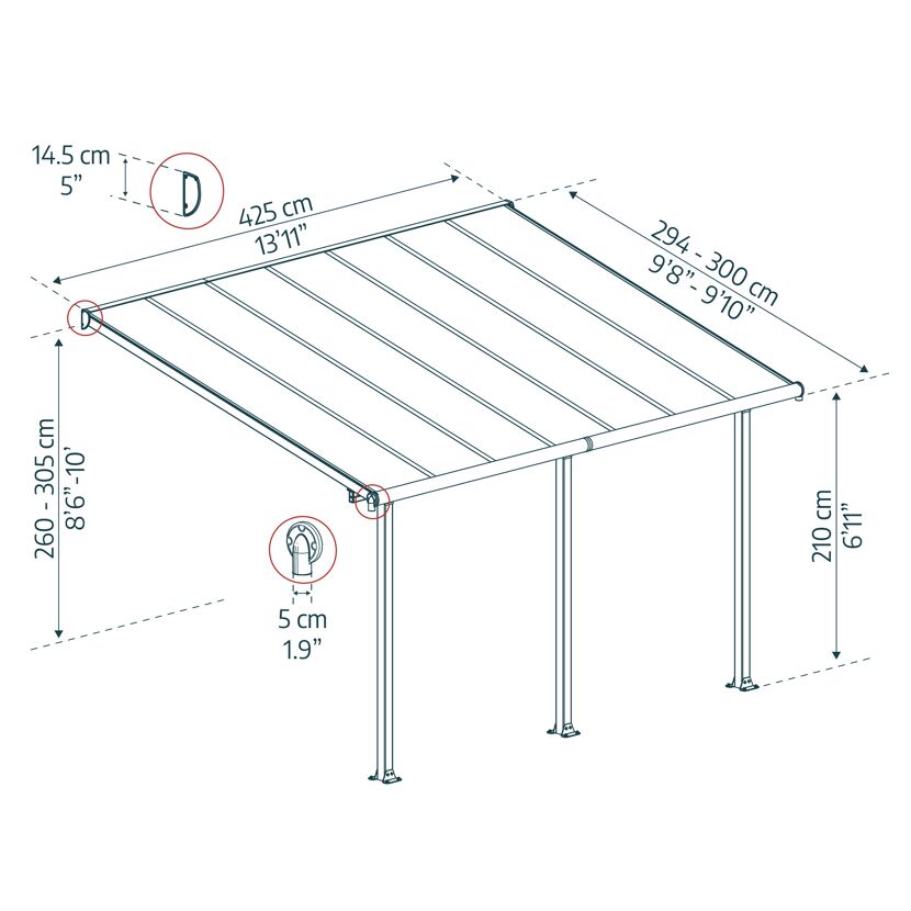 Terrassenüberdachung 'Olympia' anthrazit 294 x 425 cm Polycarbonat transparent