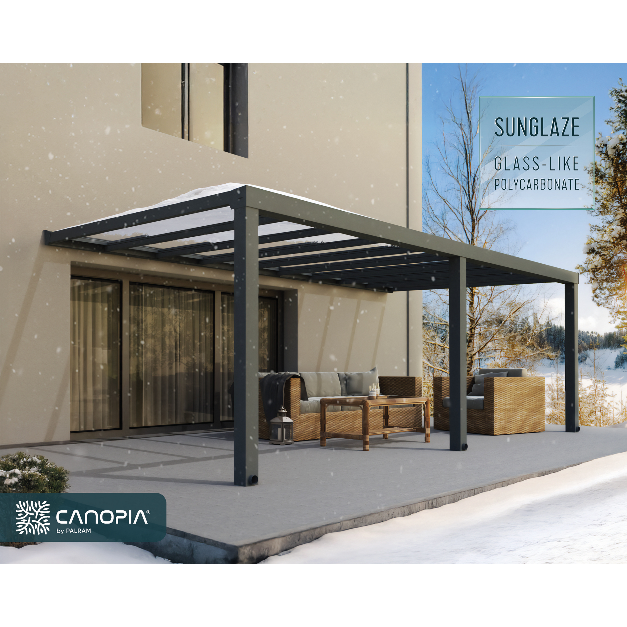 Terrassenüberdachung 'Stockholm' anthrazit  330,5 x 660 cm Polycarbonat klar