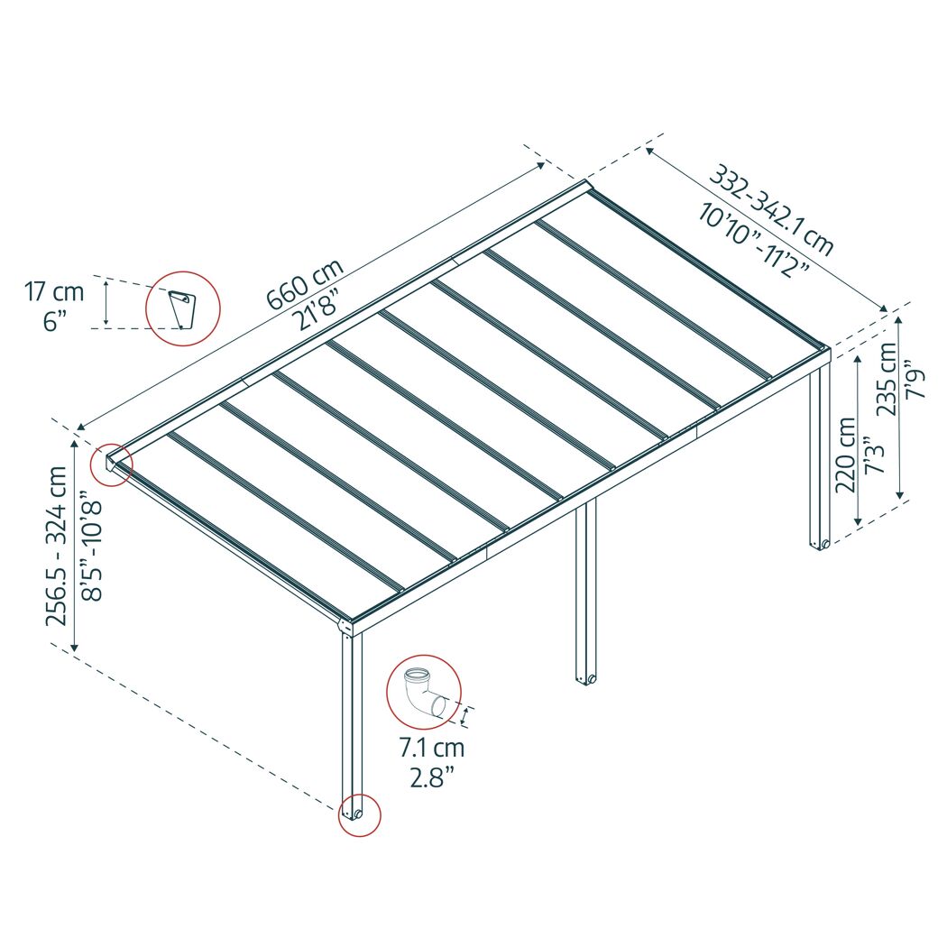 Terrassenüberdachung 'Stockholm' anthrazit  330,5 x 660 cm Polycarbonat klar