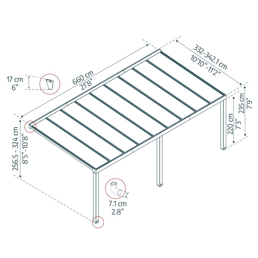 Terrassenüberdachung 'Stockholm' anthrazit  330,5 x 660 cm Polycarbonat klar