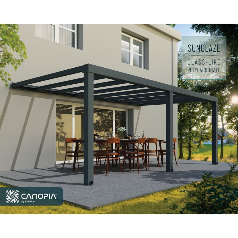 Terrassenüberdachung 'Stockholm' anthrazit  330,5 x 587,5 cm Polycarbonat klar