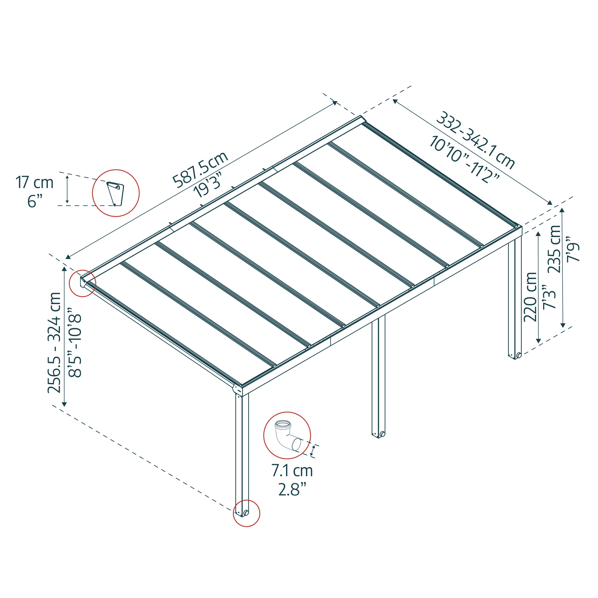 Terrassenüberdachung 'Stockholm' anthrazit  330,5 x 587,5 cm Polycarbonat klar