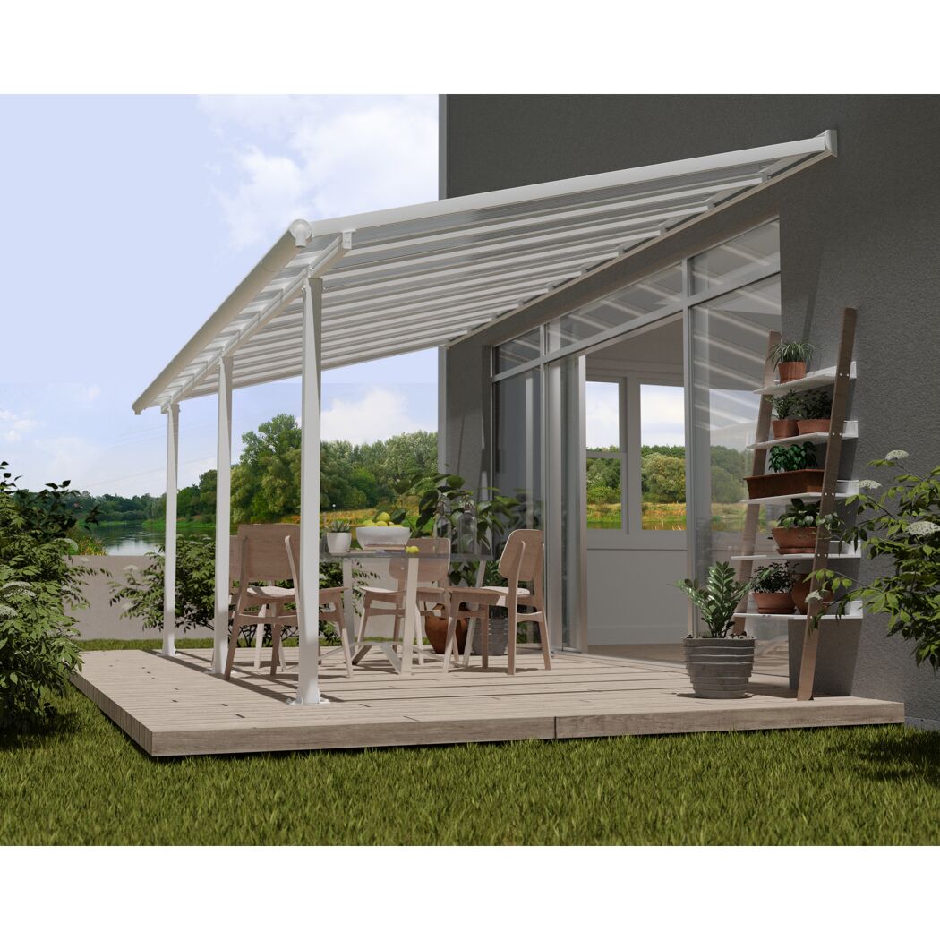 Terrassenüberdachung 'Olympia' weiß 294 x 619 cm Polycarbonat transparent