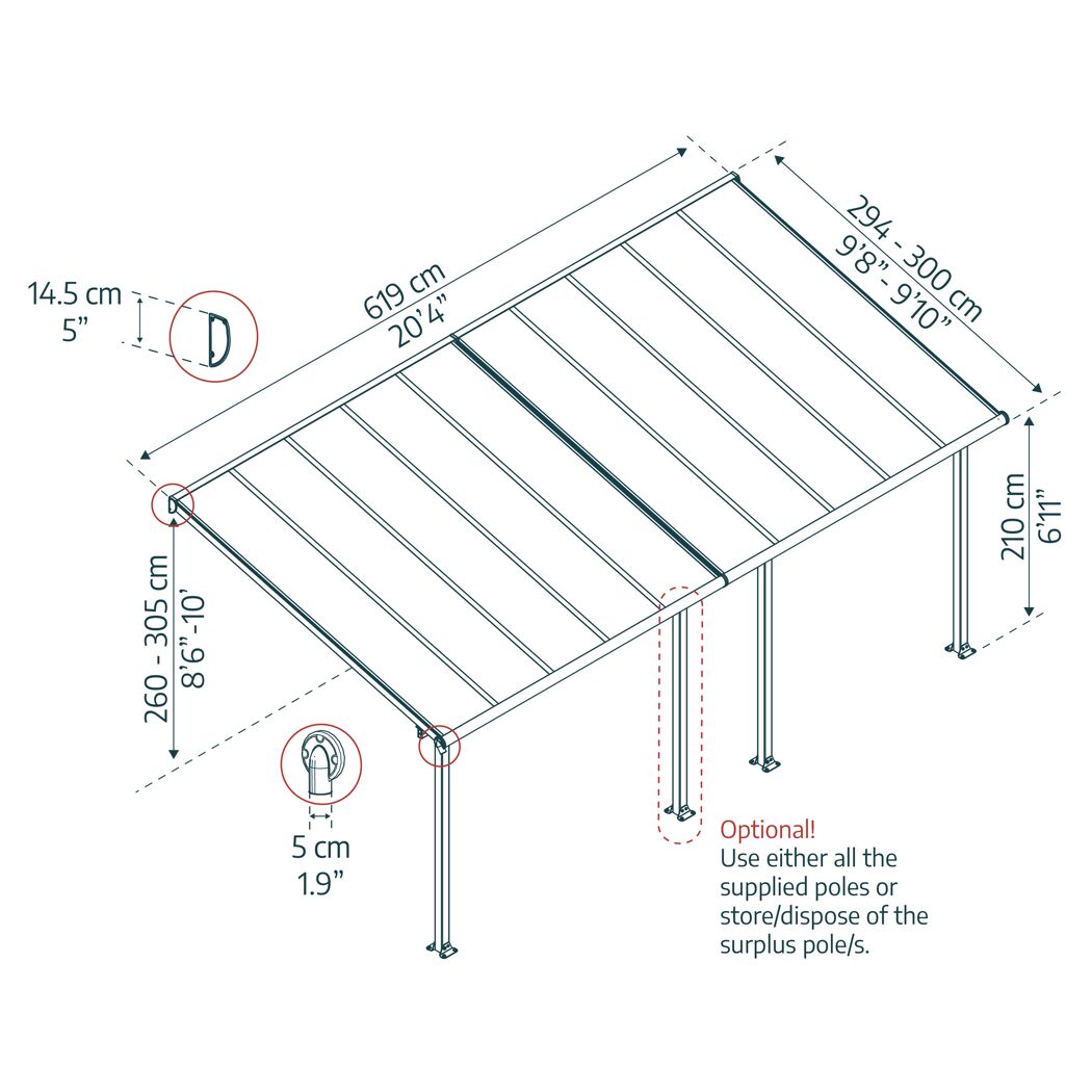 Terrassenüberdachung 'Olympia' weiß 294 x 619 cm Polycarbonat transparent