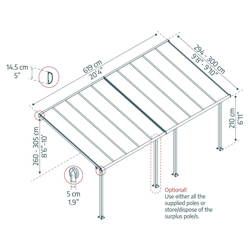 Terrassenüberdachung 'Olympia' weiß 294 x 619 cm Polycarbonat transparent
