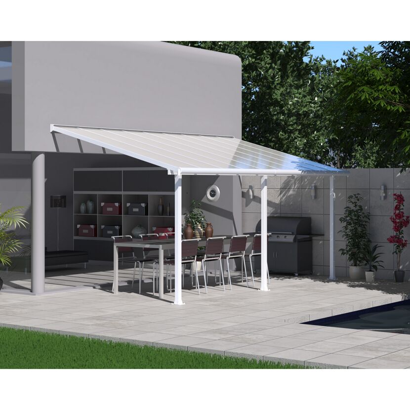 Terrassenüberdachung 'Olympia' weiß 294 x 546 cm Polycarbonat transparent
