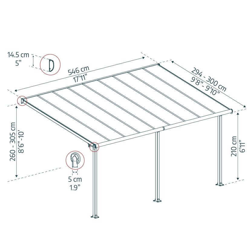 Terrassenüberdachung 'Olympia' weiß 294 x 546 cm Polycarbonat transparent