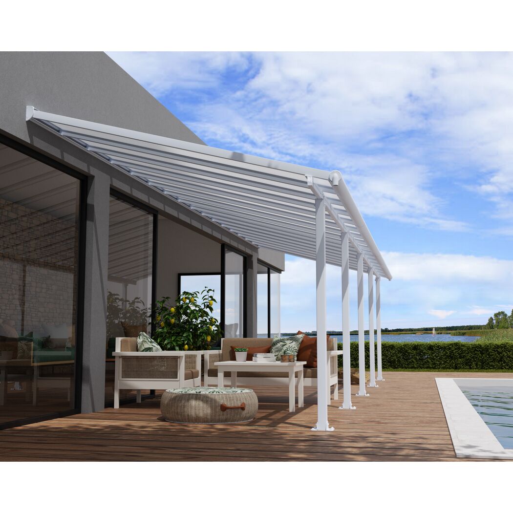 Terrassenüberdachung 'Olympia' weiß 294 x 980 cm Polycarbonat transparent