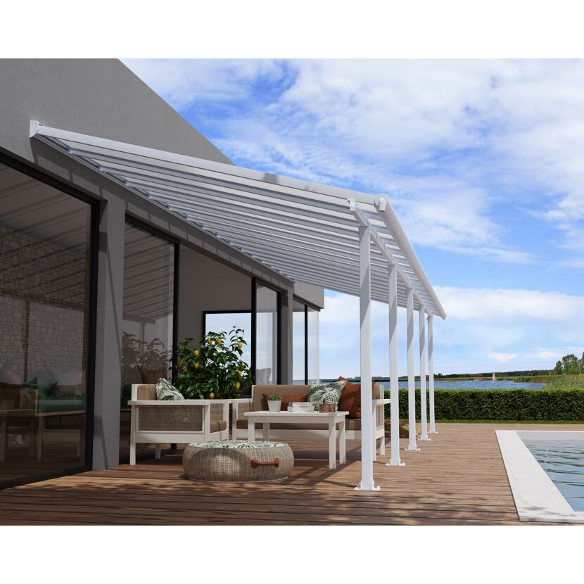 Terrassenüberdachung 'Olympia' weiß 294 x 980 cm Polycarbonat transparent