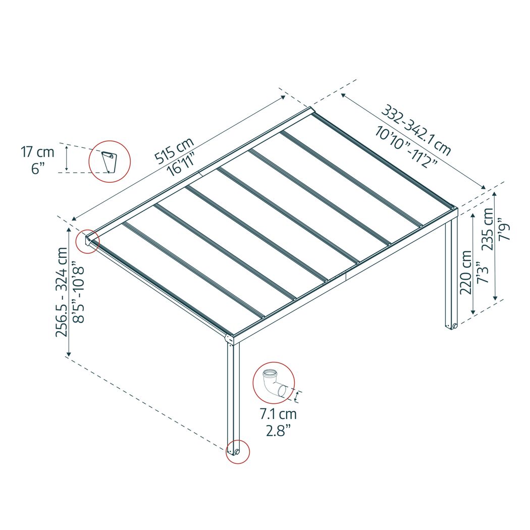 Terrassenüberdachung 'Stockholm' anthrazit  330,5 x 515 cm Polycarbonat klar