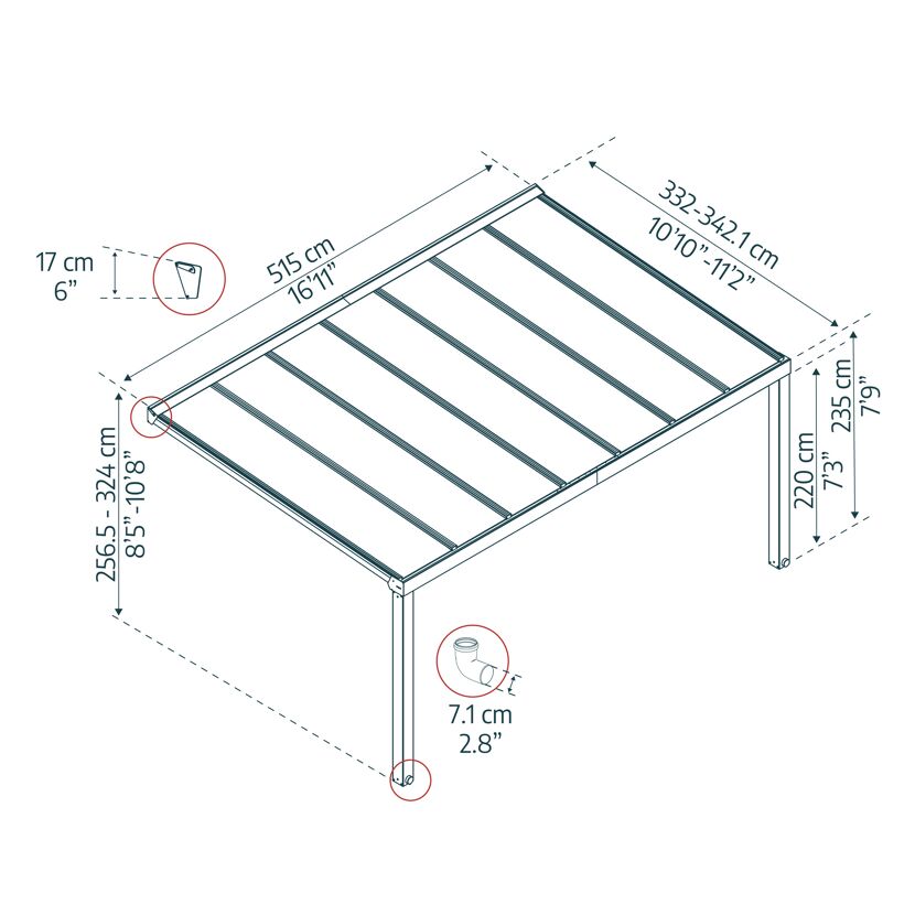 Terrassenüberdachung 'Stockholm' anthrazit  330,5 x 515 cm Polycarbonat klar