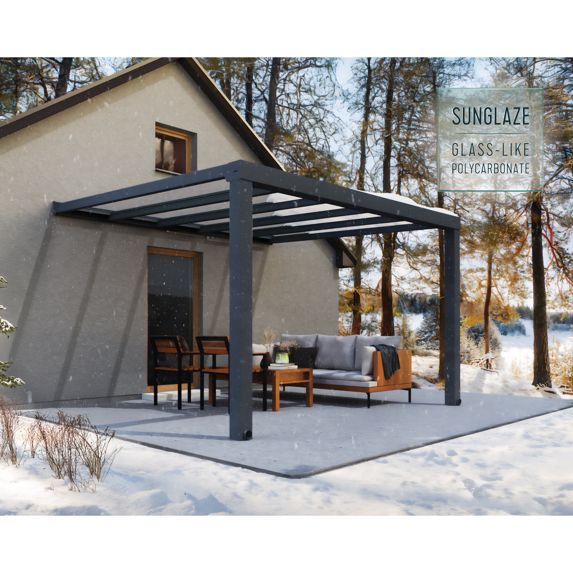 Terrassenüberdachung 'Stockholm' anthrazit  330,5 x 370 cm Polycarbonat klar