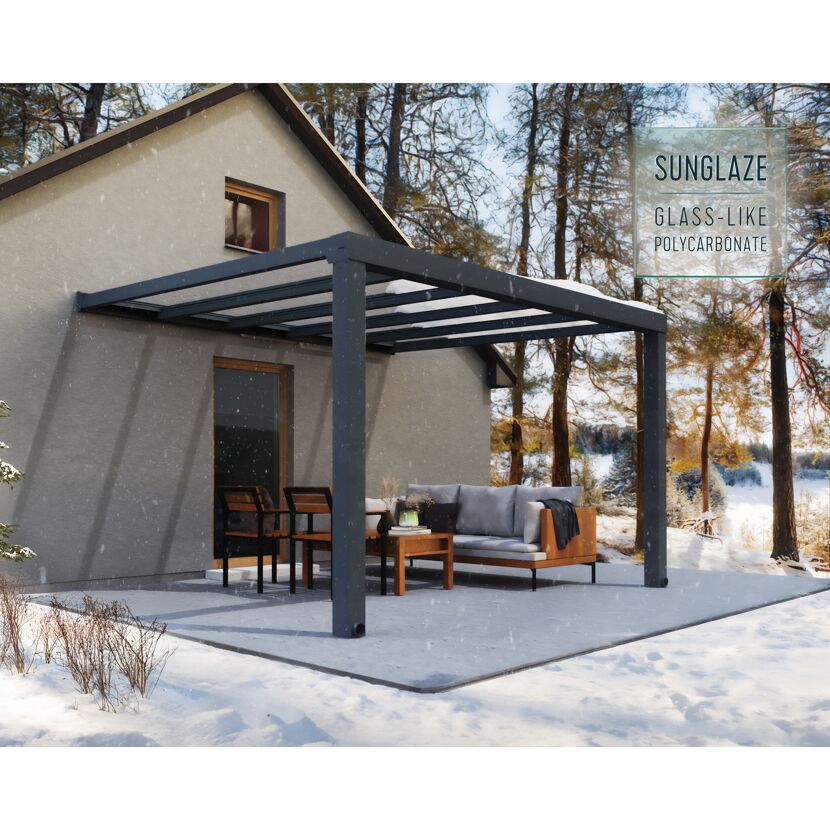 Terrassenüberdachung 'Stockholm' anthrazit  330,5 x 370 cm Polycarbonat klar