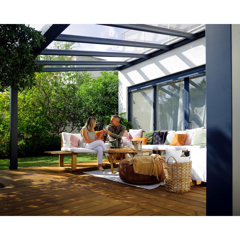 Terrassenüberdachung 'Stockholm' anthrazit  330,5 x 370 cm Polycarbonat klar